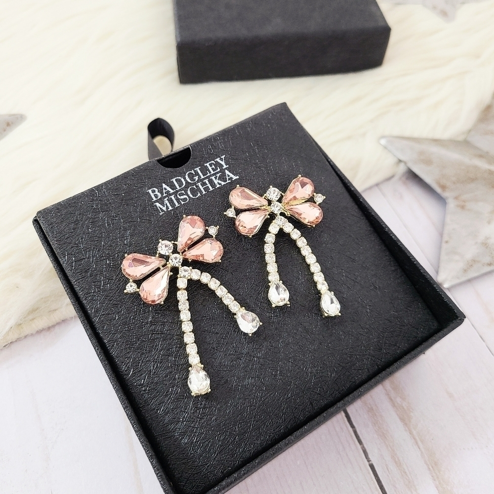 Badgley Mischka Tear Drop Bow Dangle Earrings NEW